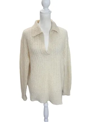 120% Lino Cream Alpaca Cashmere Silk Polo Sweater Italy S thumbnail 2