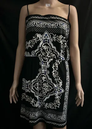 White House Black Market Black & White Printed Strapless Dress thumbnail 1