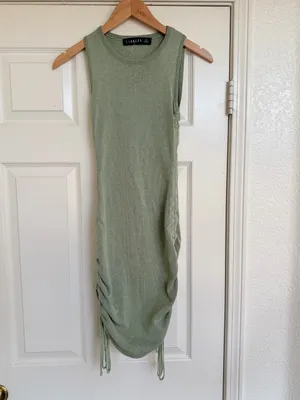 Lioness ShopBop Sleeveless Sage Pastel Green Knit Ruched Side Mini Dress Size XS thumbnail 2