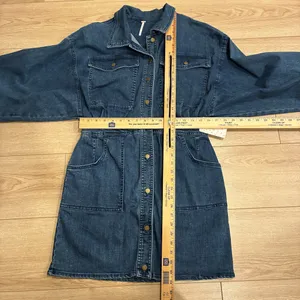 NWT Free People Bo Dress Indigo Blue Denim Shirt Long Sleeve Size L thumbnail 3