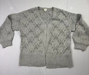A New Day Grey Pointelle Beaded Open Front Cardigan Sweater Size M thumbnail 1