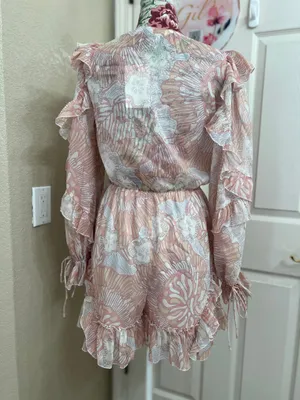 NWT Ted Baker Irvete Soft Ruffle Chiffon Playsuit Romper Coral Pink Size 1 thumbnail 4