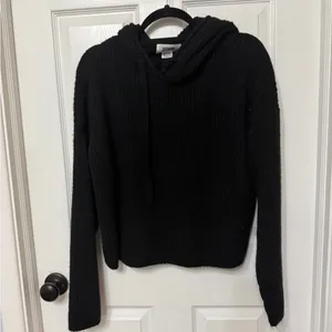 Victoria’s Secret PINK ribbed‎ hooded black sweater size large cropped thumbnail 3
