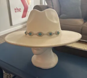 & Other Stories Adora Ivory Felt Western Hat Turquoise Concho Band Boho Luxe Cowgirl thumbnail 1