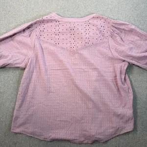 Knox Rose Women's XXL Lavender Eyelet Ruffle Button Front Blouse Top Puff Sleeve thumbnail 7