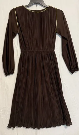 Vintage Hal Ferman Brown Pleated A-Line Dress disco 1970’s - no sz - see pics thumbnail 1