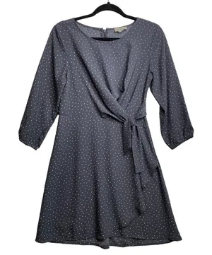 Loft Grey And White Polka Dot Wrap Dress‎ size 2 Business Church Office Casual thumbnail 1