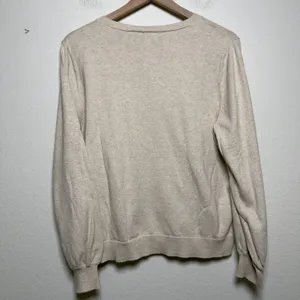 J. Crew Women Cotton Cashmere Sweater XL Beige Minimalist‎ Preppy FIsheraman thumbnail 7