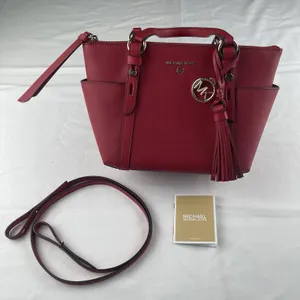 Michael Kors Red Saffiano‎ Leather Satchel Crossbody Bag Gold Hardware Tassel thumbnail 1