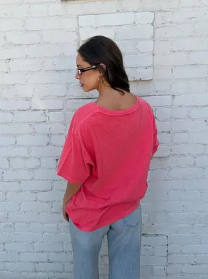 Pink vintage 90s fresh produce graphic tee with three cartoon coffee cups Sz XL #oversized #retro #coffee #hippie thumbnail 4