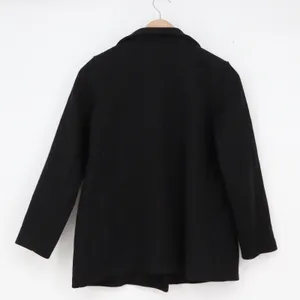 Black Double Breasted Pea Coat Notched Lapel Long Sleeve Mid Weight Jacket M thumbnail 3