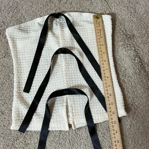 Textured Cream Coquette Strapless Tube Top with Black‎ Satin Ribbon Back Ties thumbnail 4