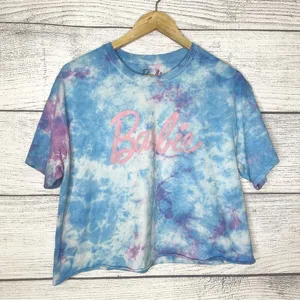 Barbie Tie Dye Cropped T-Shirt Top - Blue Pink Purple Size Large thumbnail 7
