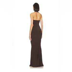 Norma Kamali Brown Halter Maxi Dress thumbnail 3