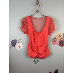 Free People Intimately Coral Blush Up Ruched Crop Sleeved Blouse - Size - Small thumbnail 2