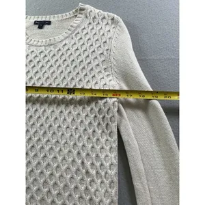 Gap Women's Large Honeycomb Crew Neck‎ Sweater Ivory Frost thumbnail 5