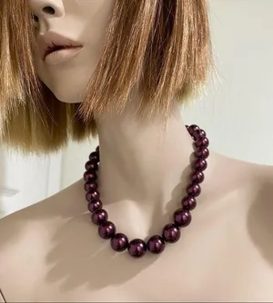 Burgundy Glass Pearl Necklace/Bracelet Set thumbnail 1
