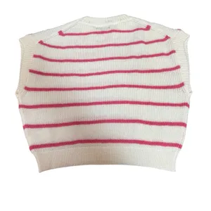 Slouchy Knit Sweater Vest‎ White With Pink Stripe Preppy Girlie Size M New thumbnail 4