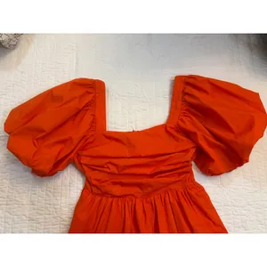 Showpo Tamara Puff Sleeve Mini Dress - NWOT Ruched Cotton Orange Dress US 8 thumbnail 8