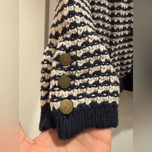 LOFT Navy and Cream Striped Cardigan‎ Size M thumbnail 5