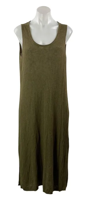 Banana Republic Olive Green Ribbed Knit Sleeveless Slit Midi Tank Dress Size L thumbnail 1