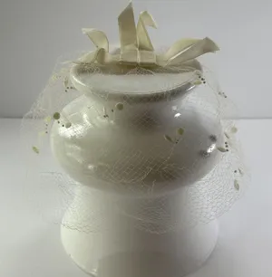 Vintage Ivory Bridal Veil with Velvet Ribbon Detail thumbnail 1