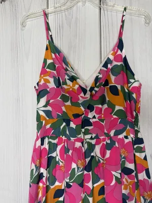 Entro Floral Maxi Dress Sz L Spaghetti Straps Tiered Smocked Back Sundress thumbnail 2