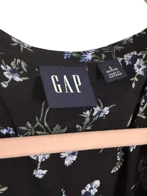 GAP Black Floral V-Neck Button-Front Midi Dress Size Petite Large thumbnail 6