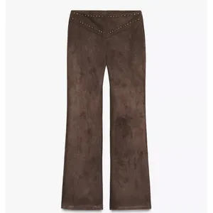 Zara NWT brown studded faux suede embellished pants thumbnail 9