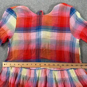 Zara Plaid Tie Back Peplum Shirt Womens Small Red Short Sleeve Ruffle Round Neck thumbnail 6