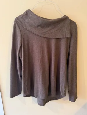 Women's Soft Cowl Neck Pullover Sweater in Taupe Brown Size L thumbnail 1