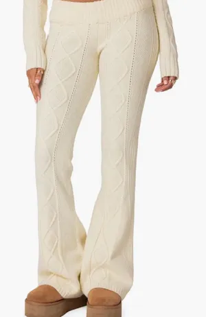 Edikted Ray Cable Stitch Knit Flare Sweater Pants thumbnail 1