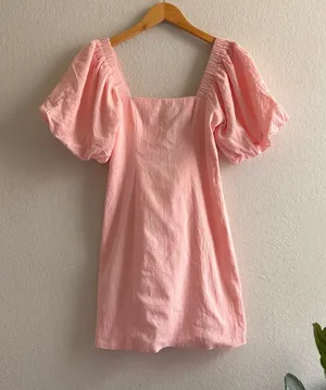 NEW SNDYS everyday Tuscany Dress Pink Puff Sleeve Mini Dress size small thumbnail 1
