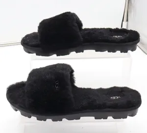 UGG Slide Sandal Womens 9 Cozette Black Faux Fur Lug Sole Excellent thumbnail 1