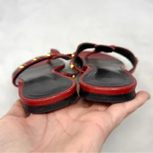 VERSACE Medusa Logo Studded Leather Thong Slide Flat Sandal Shoes Red Gold 38 thumbnail 8