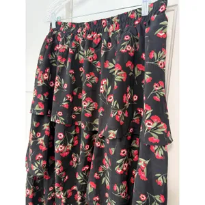 Draper James RSVP Black Red Floral Tiered Midi Skirt Elastic Waist Large L thumbnail 6