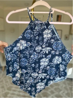 We‎ The Free People Navy Floral Halter Blouse Festival Boho Feminine Indie NWT thumbnail 2
