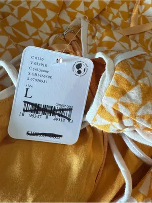 Free People - NWT Kai Mini Dress Yellow Geometric Print Tie Strap Sz L thumbnail 8