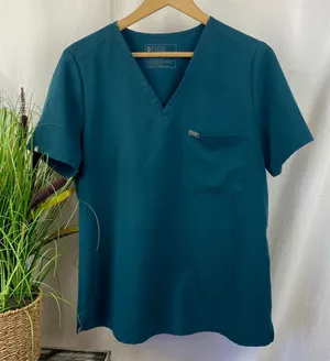 Figs Teal Blue Short Sleeve V Neck Scrub Medical Top L thumbnail 1