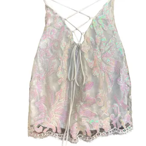 Lucy In the Sky Clarabelle‎ Iridescent Sequin Dress Sz S White Fairy Lace thumbnail 6