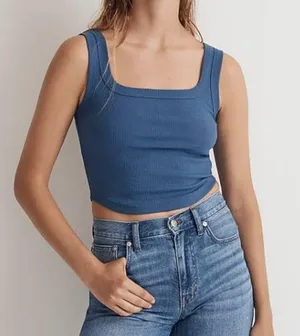 Madewell The Tailored Crop Tank Square Neck Blue Size L thumbnail 1
