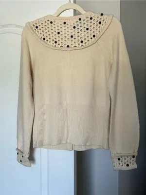 Anthropologie Sleeping on Snow Tea for Two Crochet Yoke Beaded Button Cardigan thumbnail 7