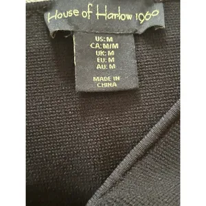 House of Harlow 1960 Black Sheer Sleeve Top Square Neck Knit M thumbnail 6