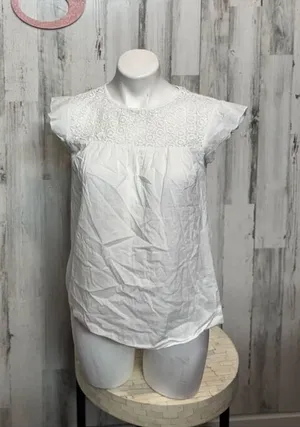 Zara Basic White Lace Blouse XS Ruffle Sleeve Eyelet Top Boho thumbnail 1