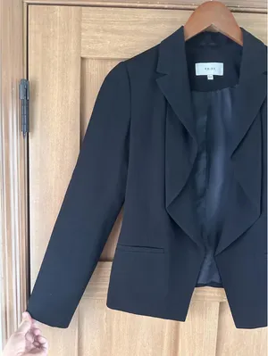 REISS Black Sienna Draped Waterfall Open Front Blazer Jacket Women’s size 2 XS thumbnail 2