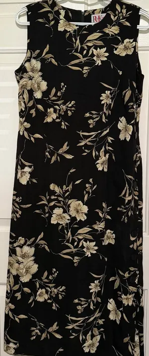 R&K Originals‎ Petite Women's Black Beige/Tan Sleeveless Dress Back Zip Size 8P thumbnail 1