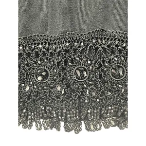 Joseph A. VTG Black Silk Blend Stretch V-neck Beaded Hem Top M thumbnail 3