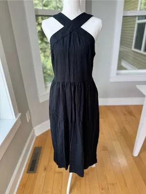 A New Day Black Linen Rayon Cross Front Midi Dress Size Large thumbnail 10