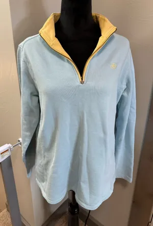 Ariat Pullover Western Baby Blue‎ Barrel Racing 1/4 Zip Rodeo Sweatshirt Lg thumbnail 1