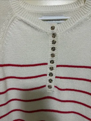 Rachel Zoe Cream and Red Striped Henley Sweater thumbnail 3